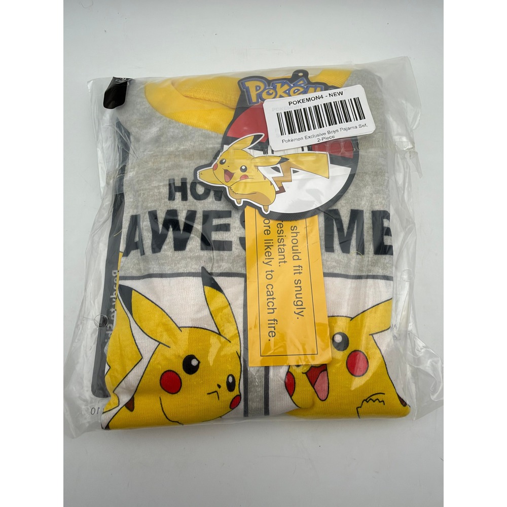 Pokemon Pikachu Boys Pajama Set 2-Piece Grey Yellow Size 4 NEW